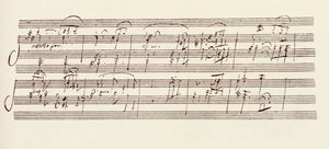 ベートーヴェンのソナタの原稿、オーパス101の部分（ペンとインク）